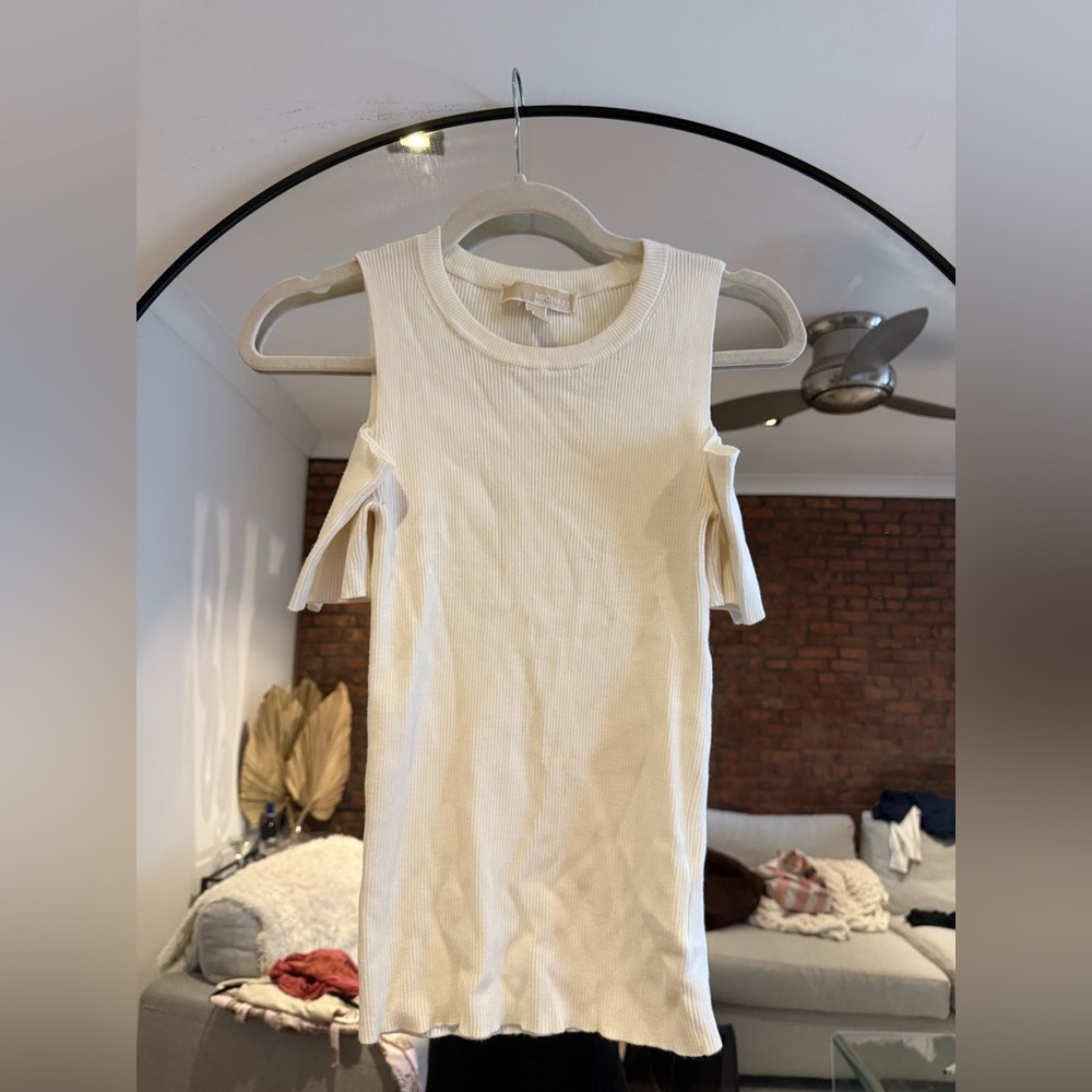 Michael Kors Cream Cold Shoulder Ribbed Top